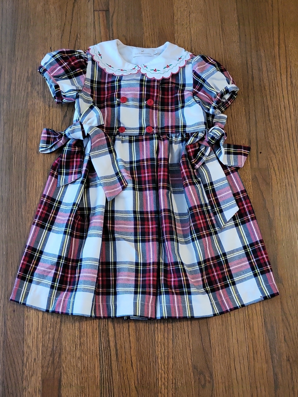 Girls' Plaid Peter Pan Collar Dress in Red, White & Green